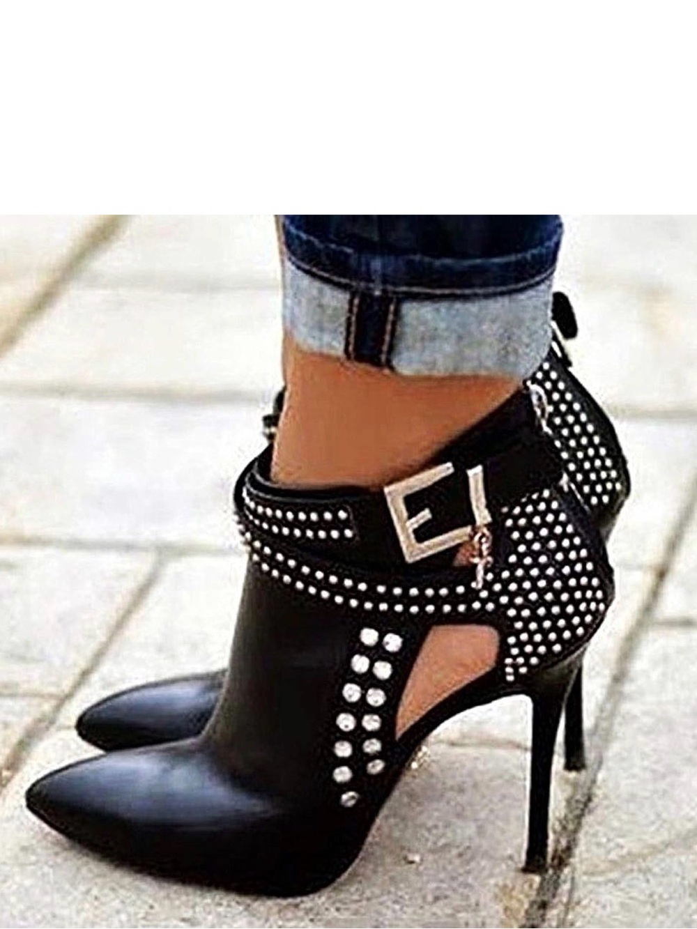 Studded Black Pointed Toe Ankle Boots